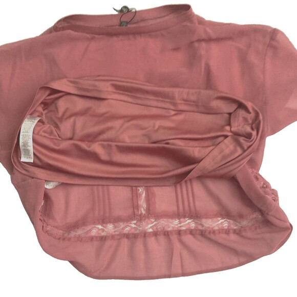 Adrianna Papell Sheer Lace Blouse Size SMALL Rose Pink Retro Mesh Coquette - Picture 4 of 11